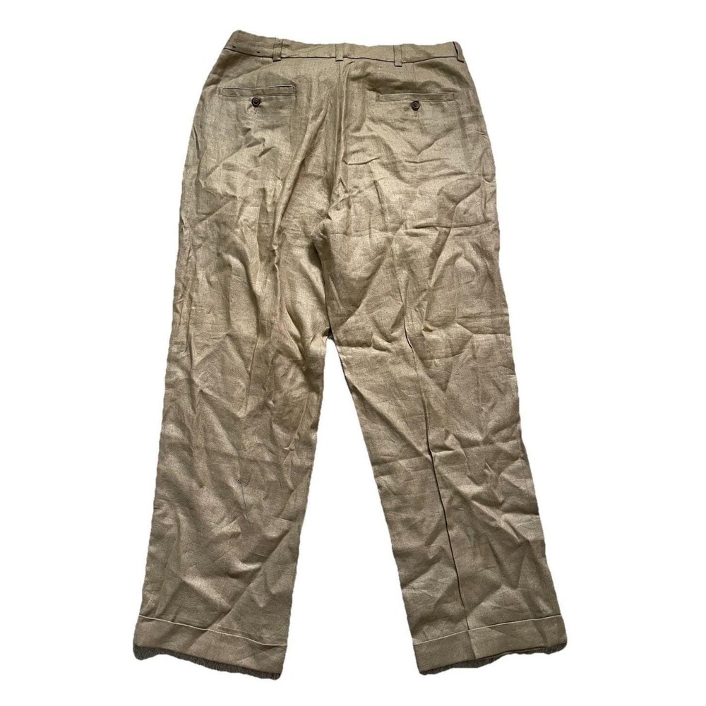 Vtg Brooks Brothers 100% Linen Pleated Pants Men 36x30 Tan Khaki Cuff High Waist - Picture 5 of 9